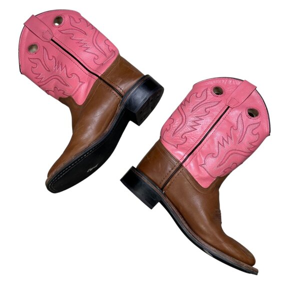 Old West Wide Square Toe 3 Kids Pink Cowgirl Boots Western Boho Outdoors - Picture 1 of 7
